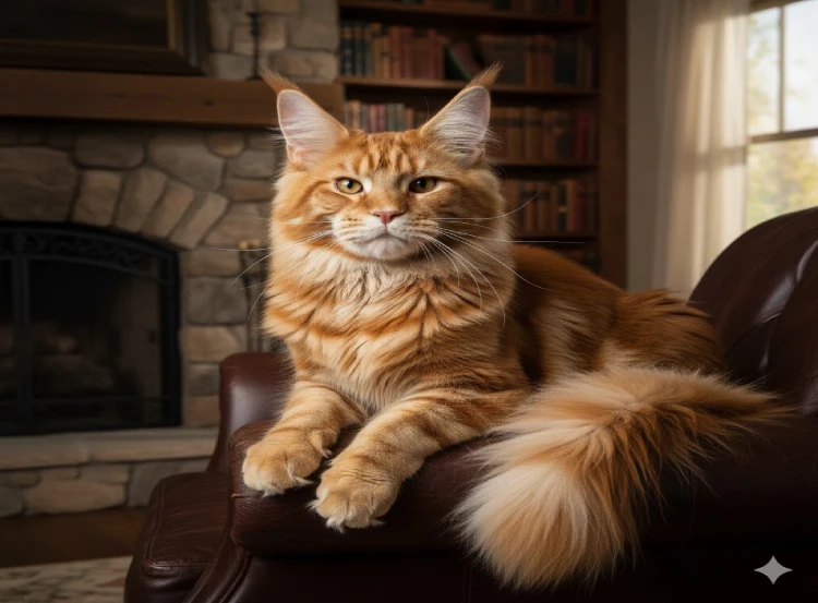 Gato Maine Coon Americano elegante en un Sillon